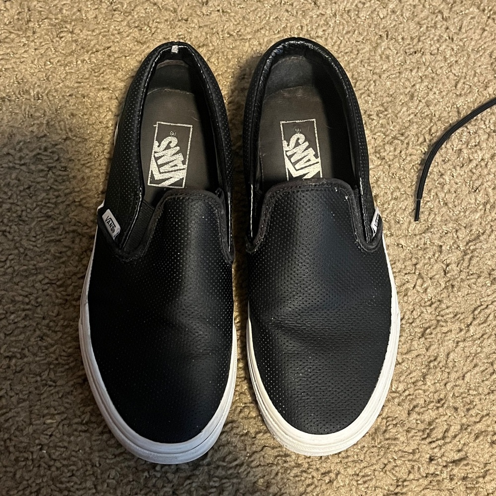 Vans Black Perforated Leather Slip-Ons Size 8.5